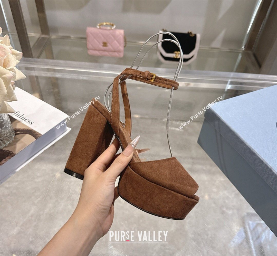 Prada Suede Platform Sandals 11.5cm Dark Brown 2026 1XP48B (MD-260228032)