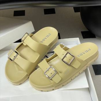 Prada Leather Flat Slides Sandal with Double Buckle Yellow 2026 PR022803 (MD-260228039)