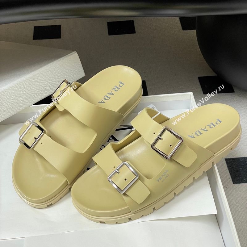 Prada Leather Flat Slides Sandal with Double Buckle Yellow 2026 PR022803 (MD-260228039)