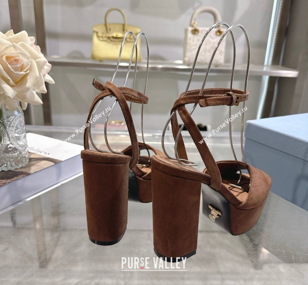 Prada Suede Platform Sandals 11.5cm Dark Brown 2026 1XP48B (MD-260228032)