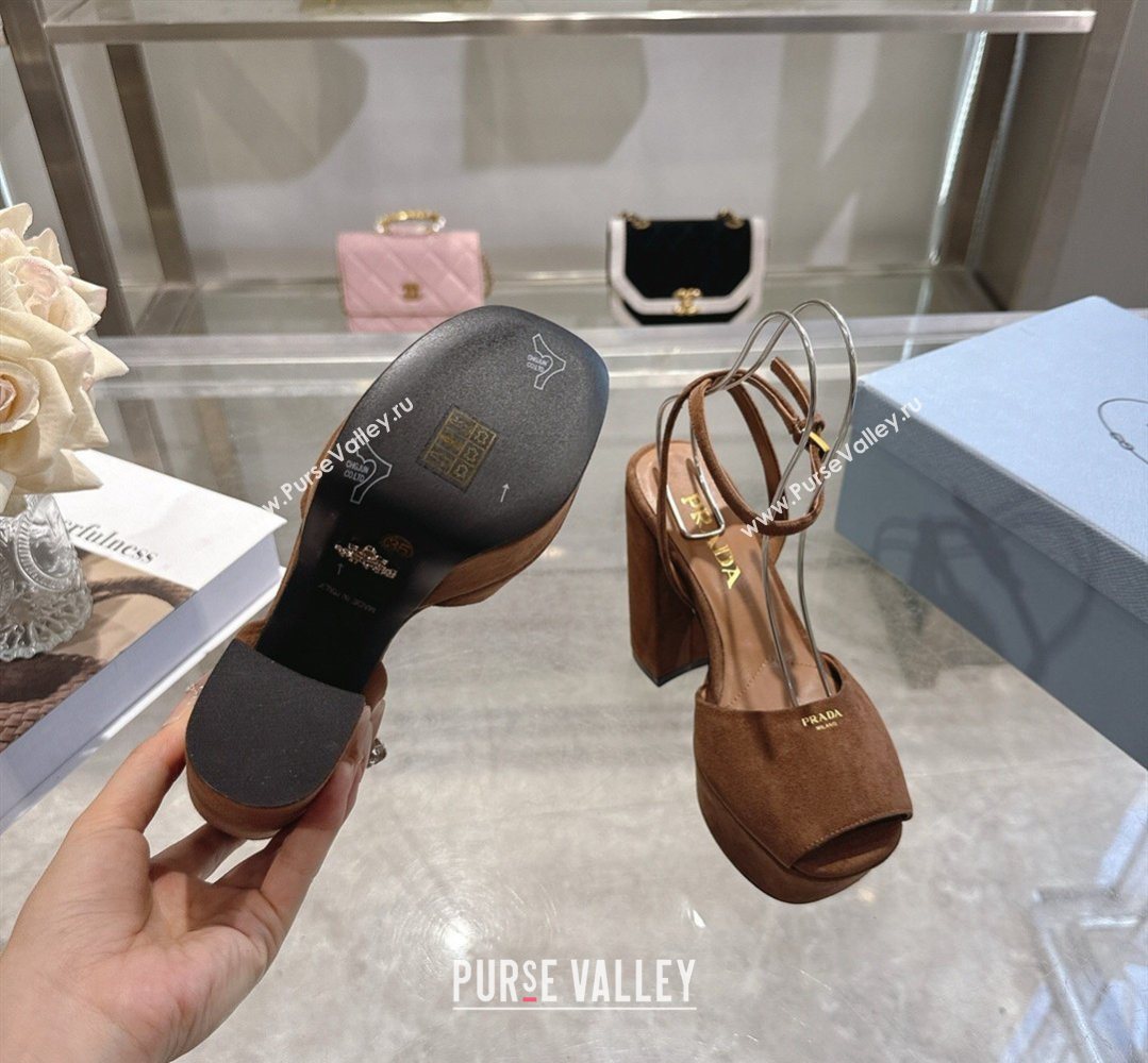 Prada Suede Platform Sandals 11.5cm Dark Brown 2026 1XP48B (MD-260228032)