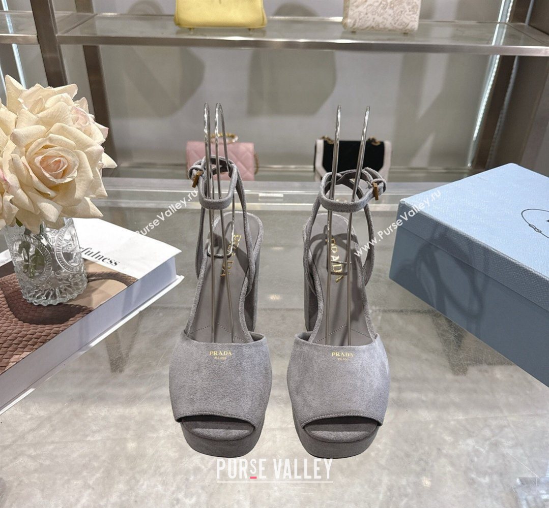 Prada Suede Platform Sandals 11.5cm Grey 2026 1XP48B (MD-260228033)