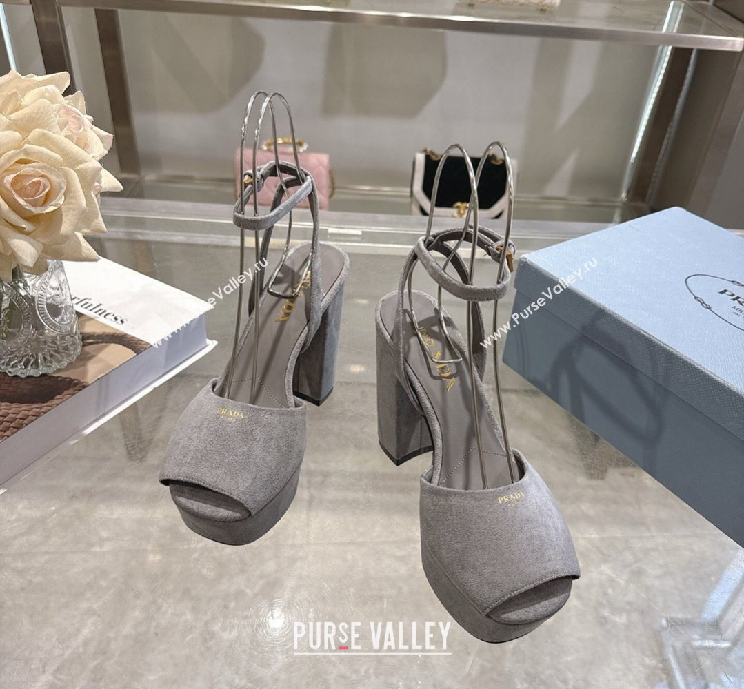 Prada Suede Platform Sandals 11.5cm Grey 2026 1XP48B (MD-260228033)