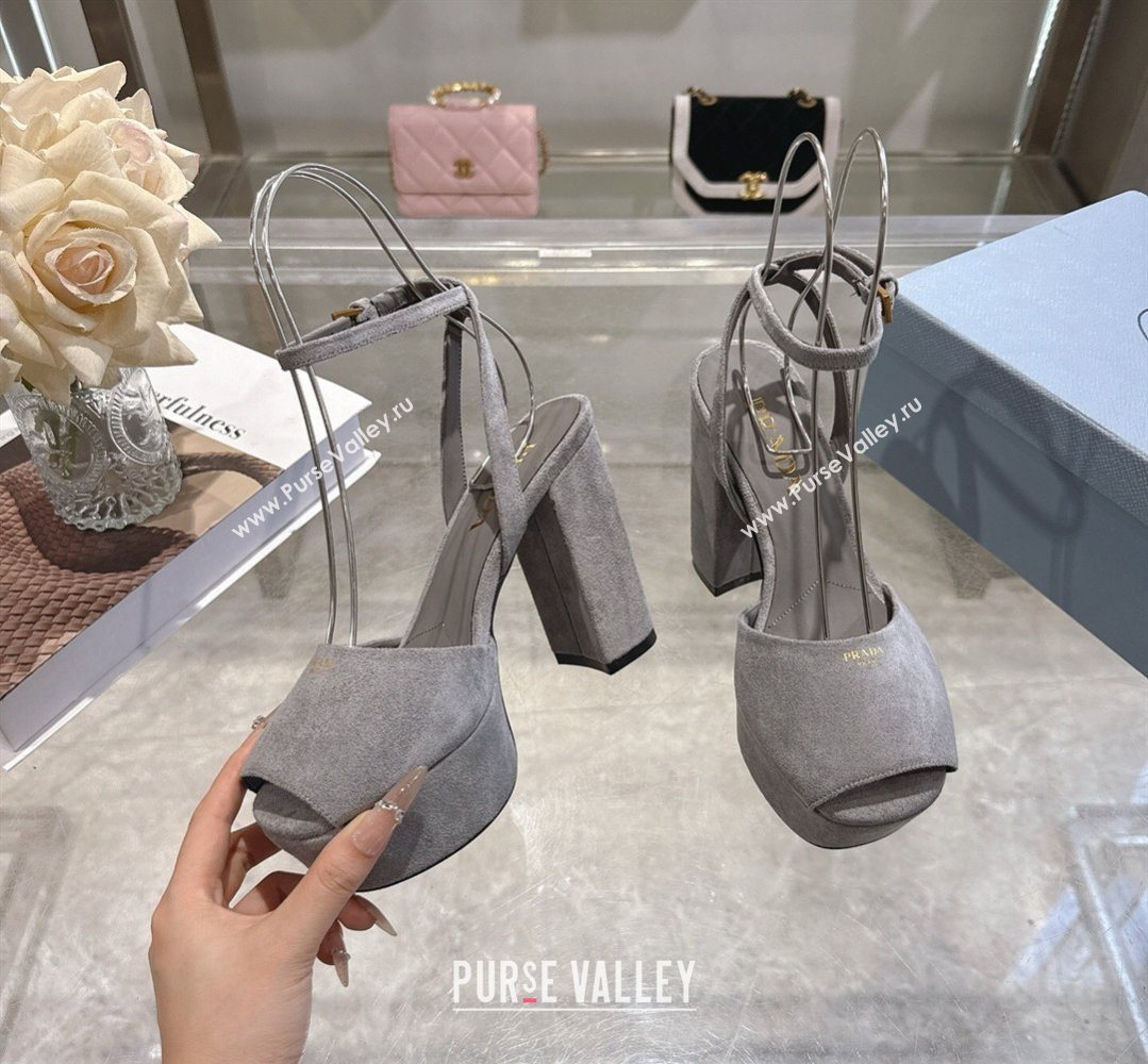 Prada Suede Platform Sandals 11.5cm Grey 2026 1XP48B (MD-260228033)