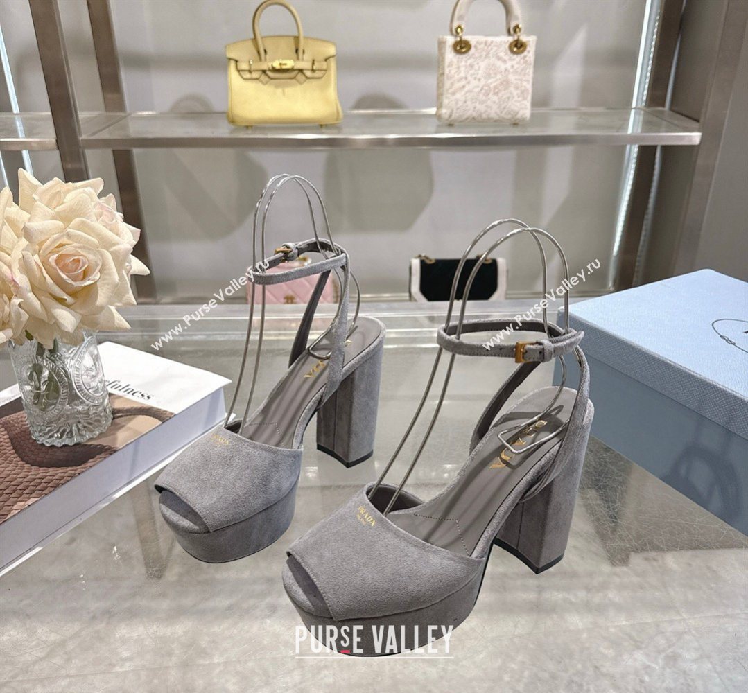Prada Suede Platform Sandals 11.5cm Grey 2026 1XP48B (MD-260228033)