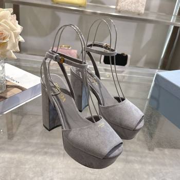Prada Suede Platform Sandals 11.5cm Grey 2026 1XP48B (MD-260228033)