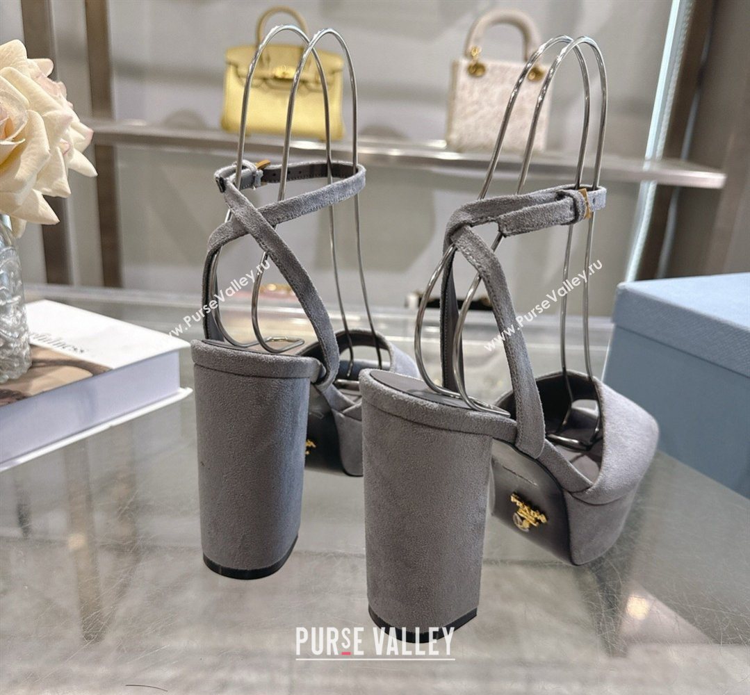 Prada Suede Platform Sandals 11.5cm Grey 2026 1XP48B (MD-260228033)