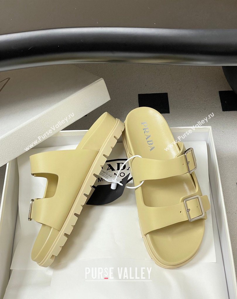 Prada Leather Flat Slides Sandal with Double Buckle Yellow 2026 PR022803 (MD-260228039)