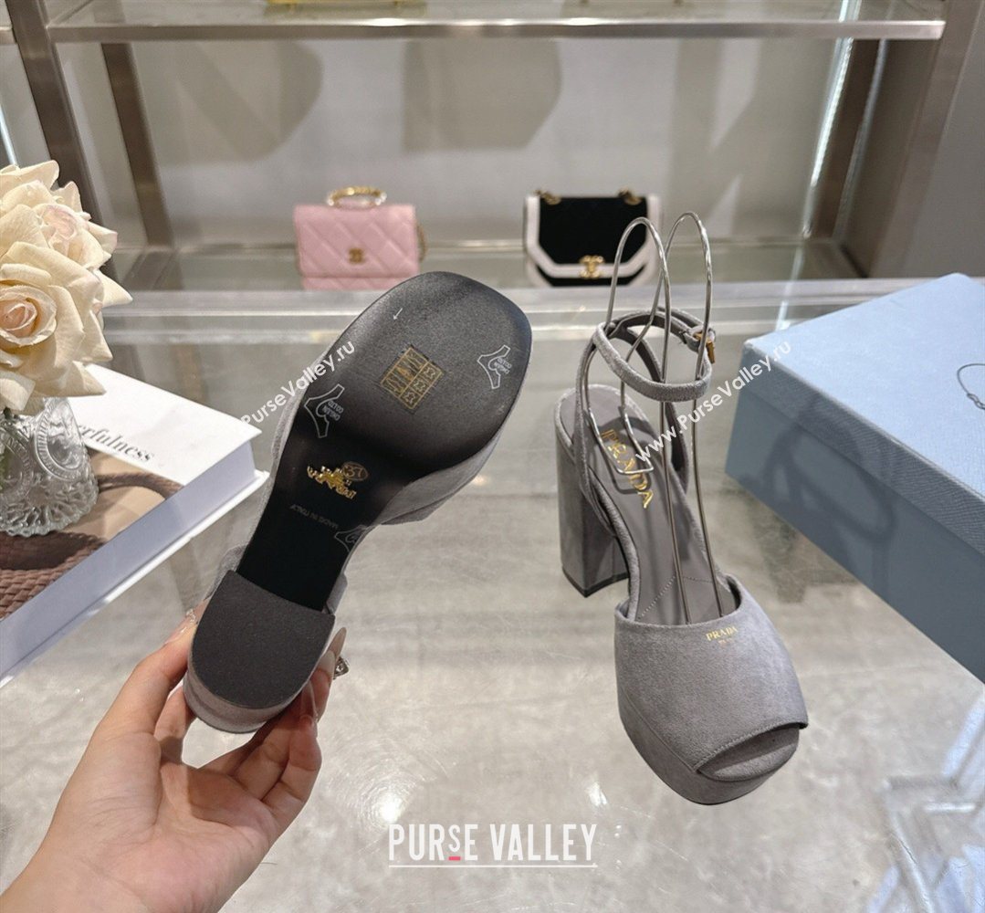 Prada Suede Platform Sandals 11.5cm Grey 2026 1XP48B (MD-260228033)