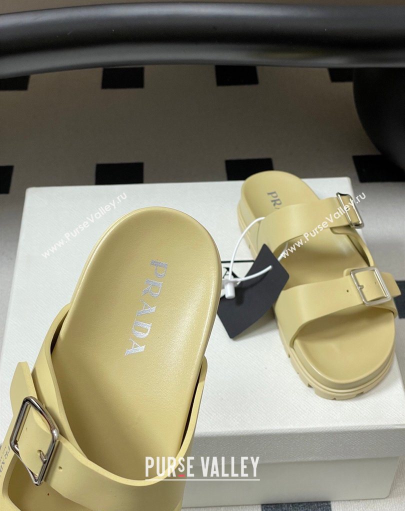 Prada Leather Flat Slides Sandal with Double Buckle Yellow 2026 PR022803 (MD-260228039)