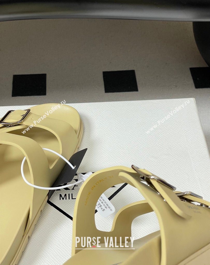 Prada Leather Flat Slides Sandal with Double Buckle Yellow 2026 PR022803 (MD-260228039)
