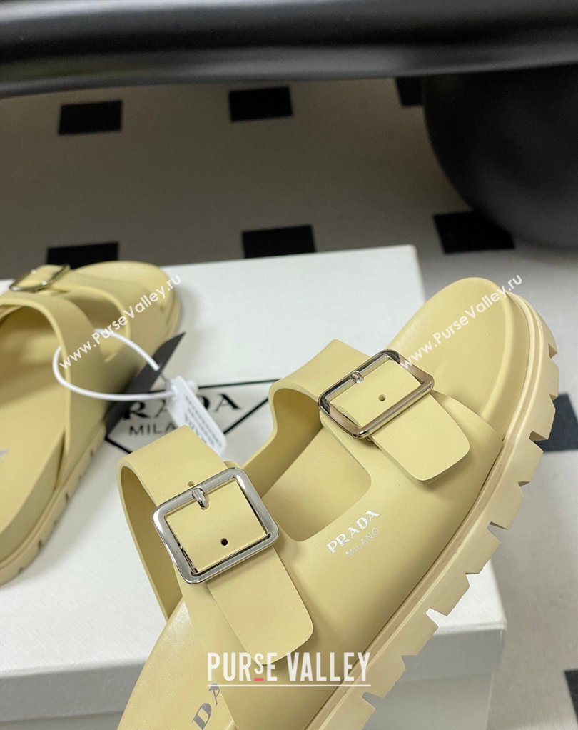 Prada Leather Flat Slides Sandal with Double Buckle Yellow 2026 PR022803 (MD-260228039)