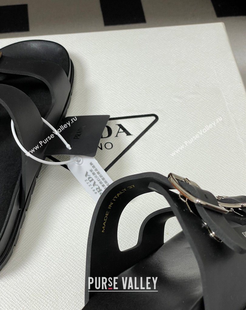 Prada Leather Flat Slides Sandal with Double Buckle Black 2026 PR022803 (MD-260228036)