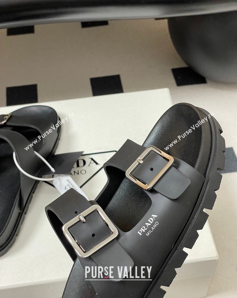 Prada Leather Flat Slides Sandal with Double Buckle Black 2026 PR022803 (MD-260228036)