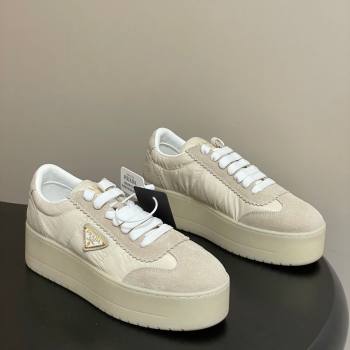 Prada Downtown Bold Nylon and Suede Platform Sneakers 5cm Light Beige 2026 1E792M (MD-260228050)