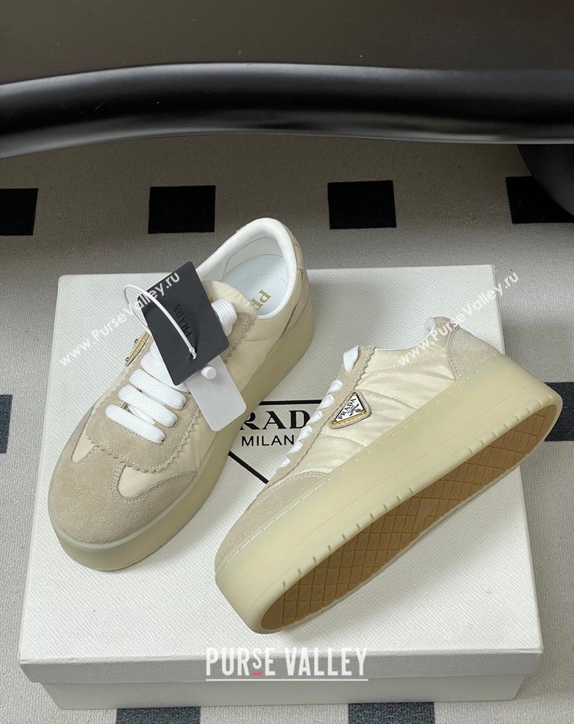 Prada Downtown Bold Nylon and Suede Platform Sneakers 5cm Light Beige 2026 1E792M (MD-260228050)