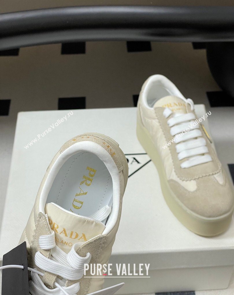 Prada Downtown Bold Nylon and Suede Platform Sneakers 5cm Light Beige 2026 1E792M (MD-260228050)