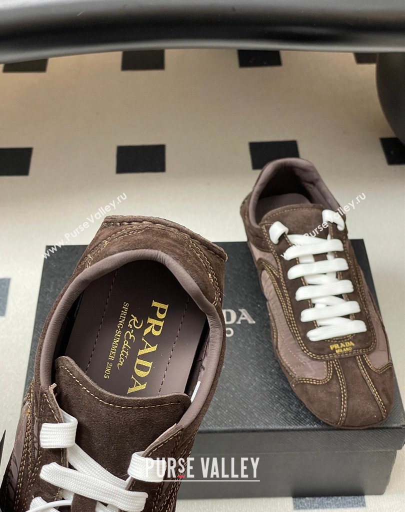 Prada Montecarlo Re-Edition 2005 suede and Re-Nylon sneakers Dark Brown 2026 1E247O (MD-260228066)