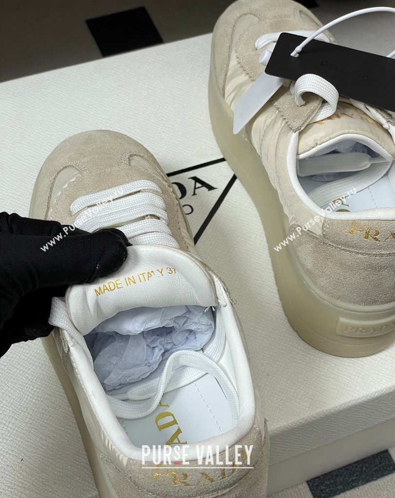 Prada Downtown Bold Nylon and Suede Platform Sneakers 5cm Light Beige 2026 1E792M (MD-260228050)