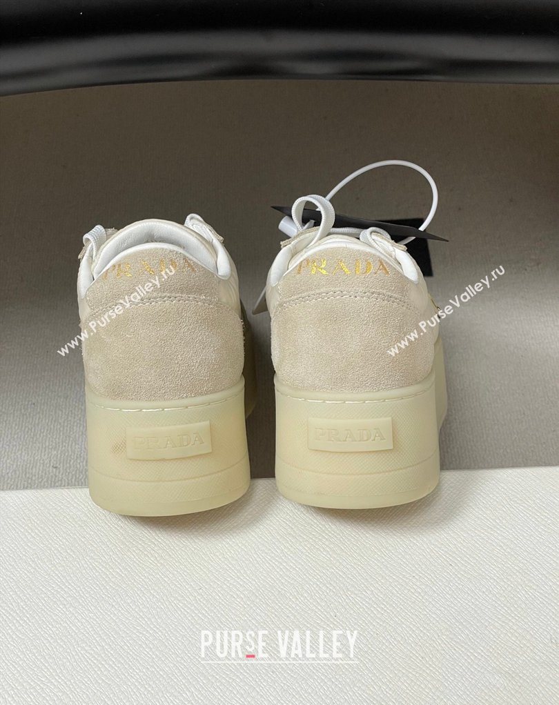 Prada Downtown Bold Nylon and Suede Platform Sneakers 5cm Light Beige 2026 1E792M (MD-260228050)