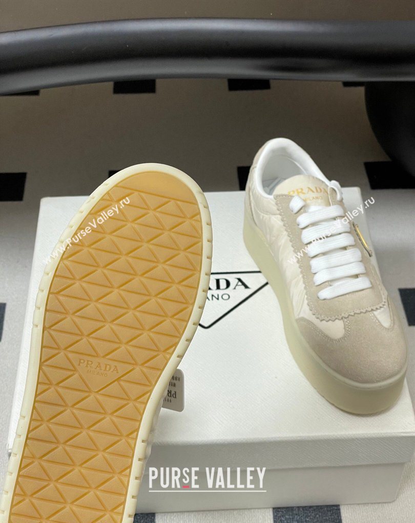 Prada Downtown Bold Nylon and Suede Platform Sneakers 5cm Light Beige 2026 1E792M (MD-260228050)