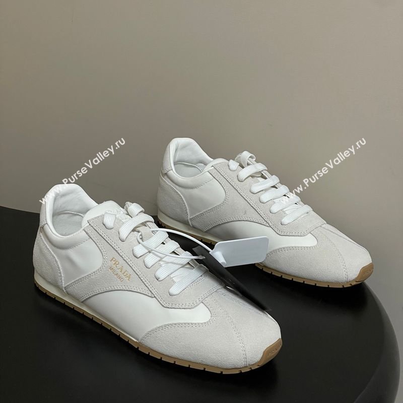 Prada Re-Nylon and suede laced sneakers White/Grey 2026 1E152O (MD-260228072)