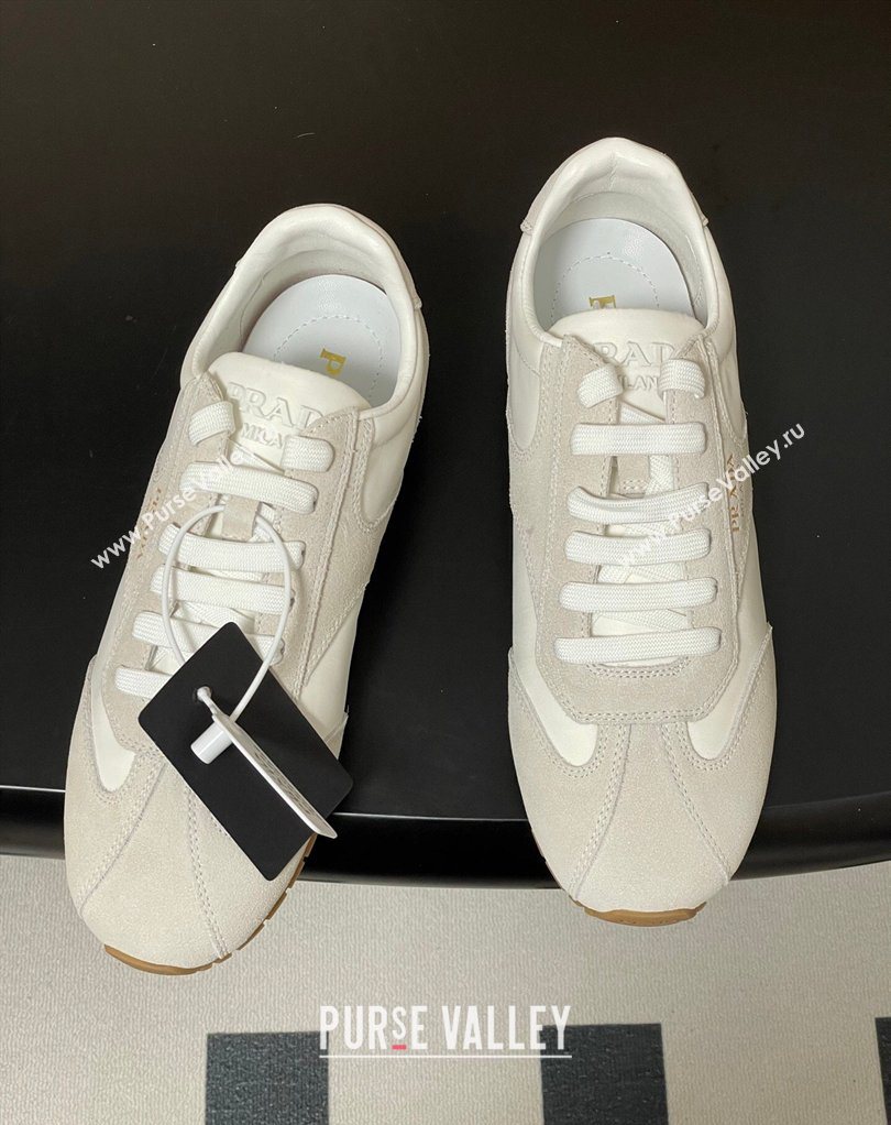 Prada Re-Nylon and suede laced sneakers White/Grey 2026 1E152O (MD-260228072)
