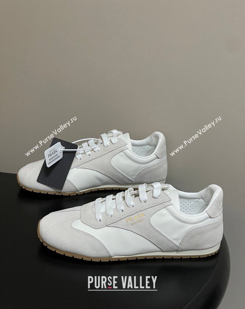 Prada Re-Nylon and suede laced sneakers White/Grey 2026 1E152O (MD-260228072)
