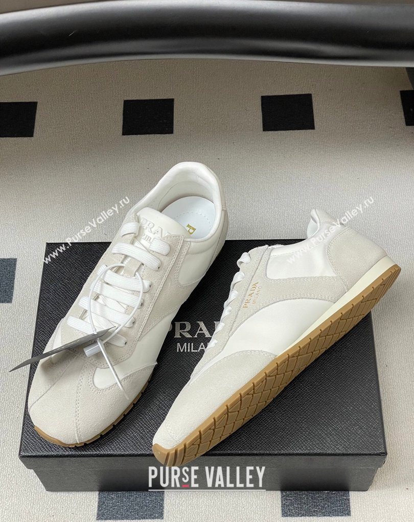 Prada Re-Nylon and suede laced sneakers White/Grey 2026 1E152O (MD-260228072)