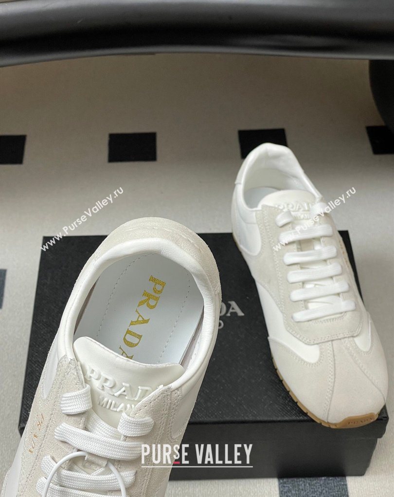 Prada Re-Nylon and suede laced sneakers White/Grey 2026 1E152O (MD-260228072)