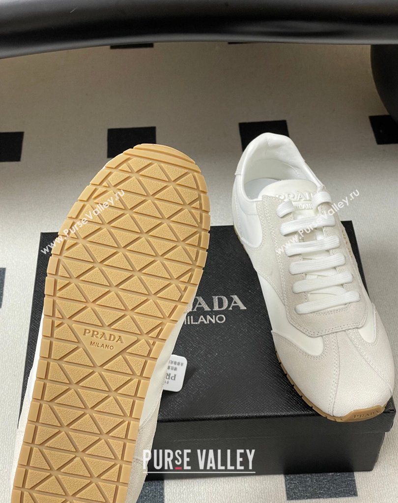 Prada Re-Nylon and suede laced sneakers White/Grey 2026 1E152O (MD-260228072)