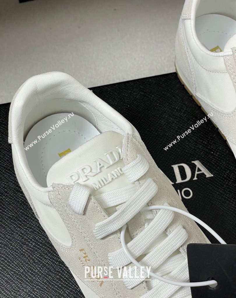 Prada Re-Nylon and suede laced sneakers White/Grey 2026 1E152O (MD-260228072)