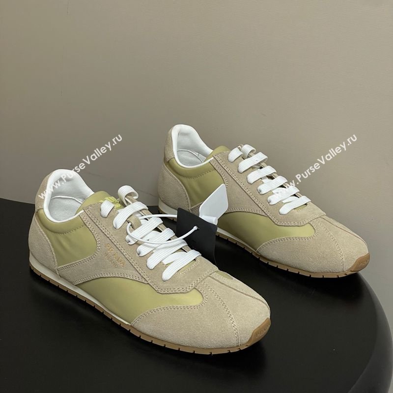 Prada Re-Nylon and suede laced sneakers Beige/Green 2026 1E152O (MD-260228075)