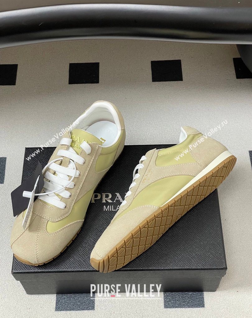 Prada Re-Nylon and suede laced sneakers Beige/Green 2026 1E152O (MD-260228075)