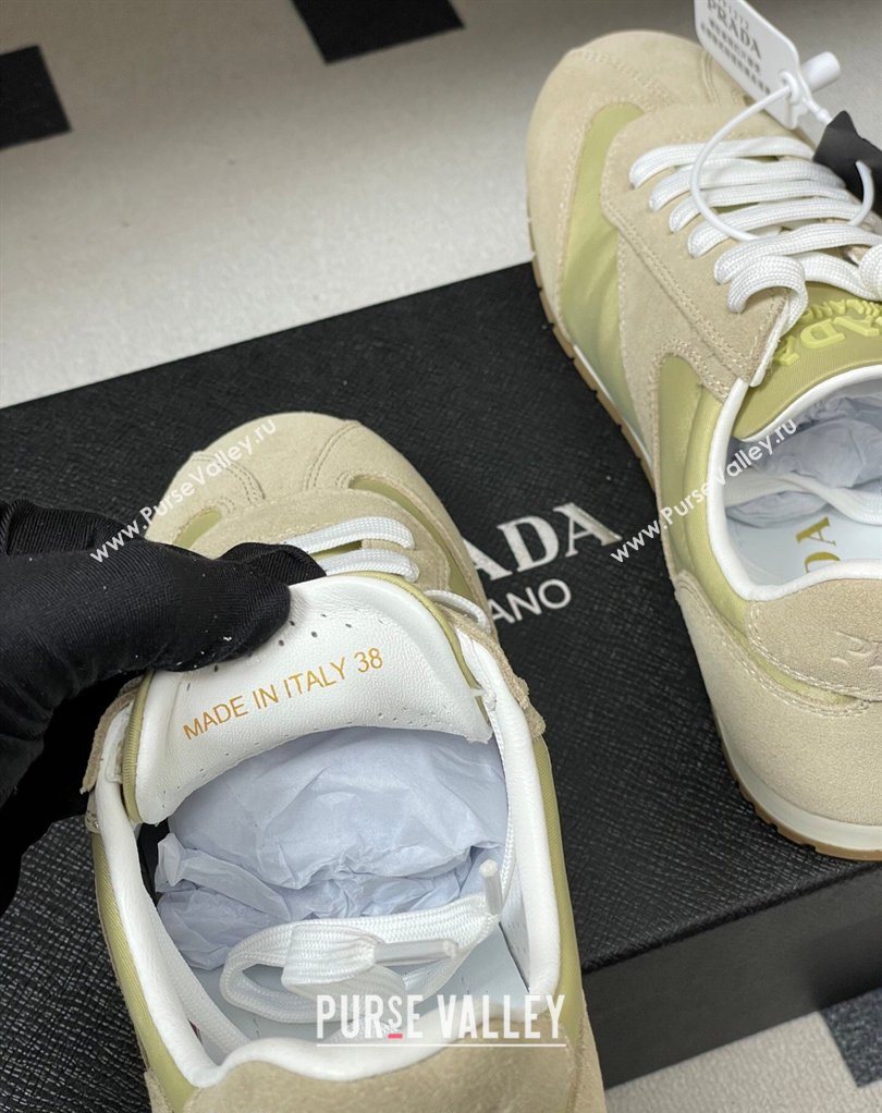 Prada Re-Nylon and suede laced sneakers Beige/Green 2026 1E152O (MD-260228075)