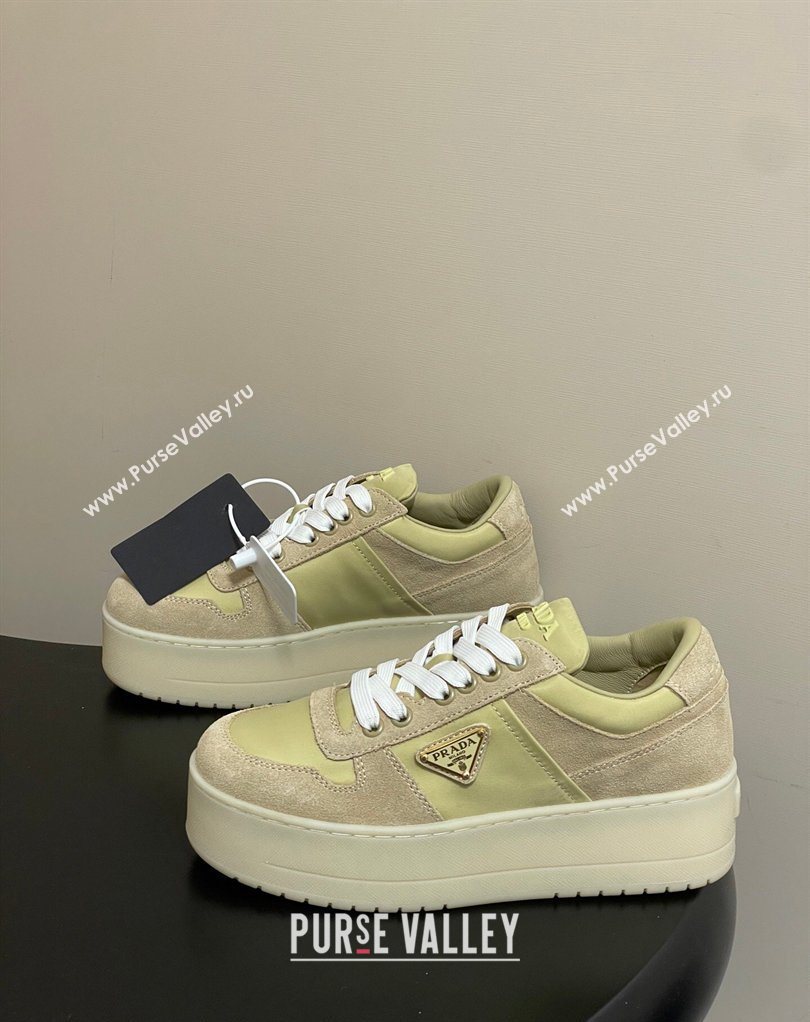 Prada Downtown Bold Nylon and Suede Platform Sneakers 5cm Pale Green 2026 1E792M (MD-260228054)