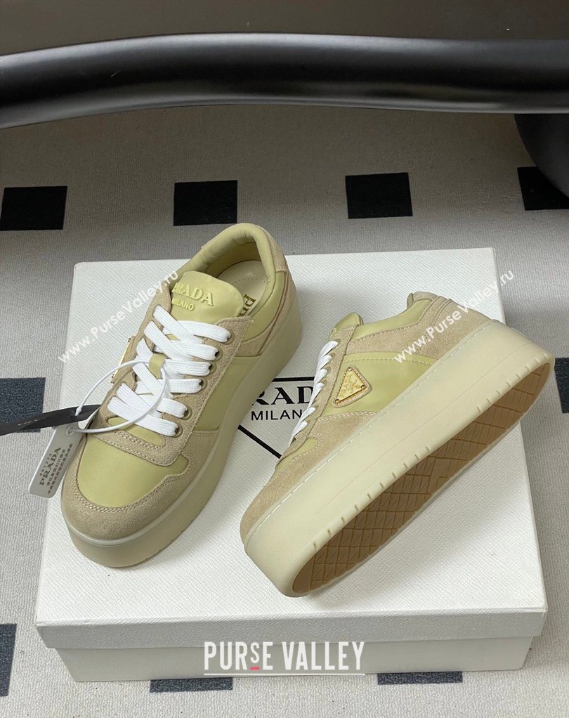 Prada Downtown Bold Nylon and Suede Platform Sneakers 5cm Pale Green 2026 1E792M (MD-260228054)