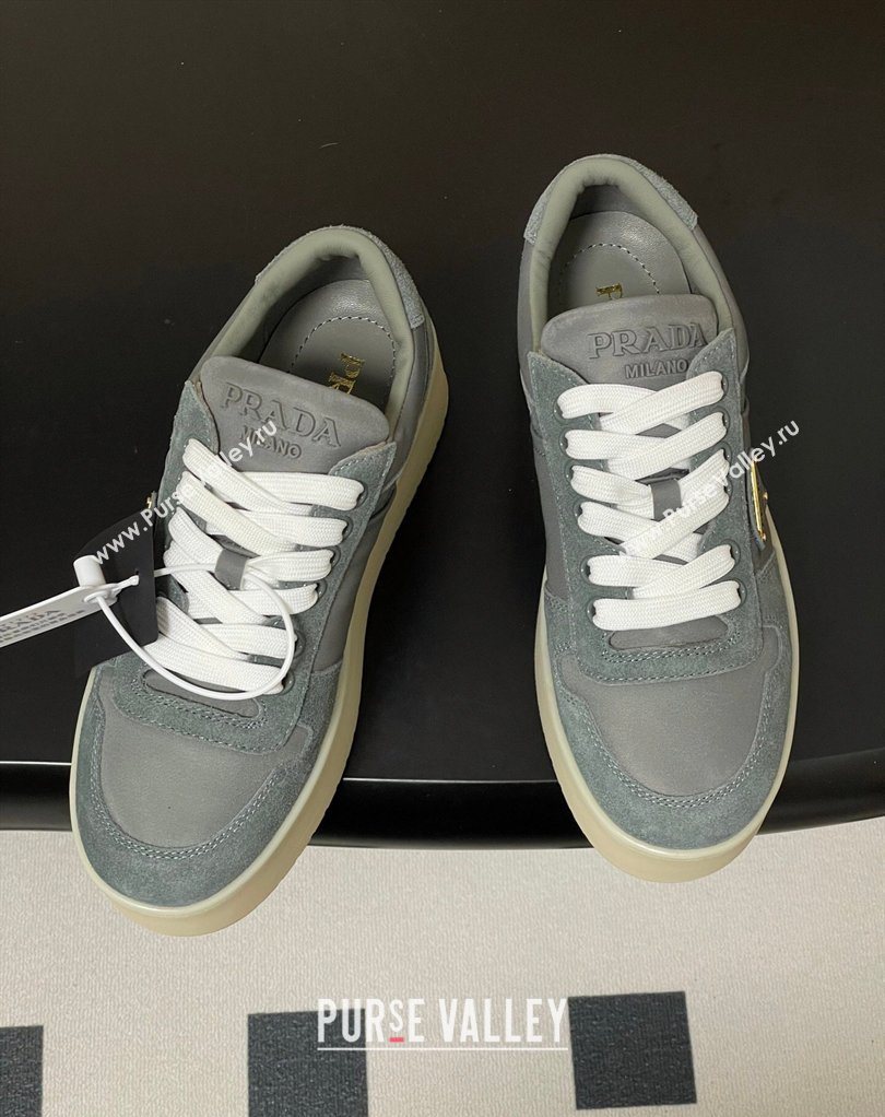 Prada Downtown Bold Nylon and Suede Platform Sneakers 5cm Grey 2026 1E792M (MD-260228055)
