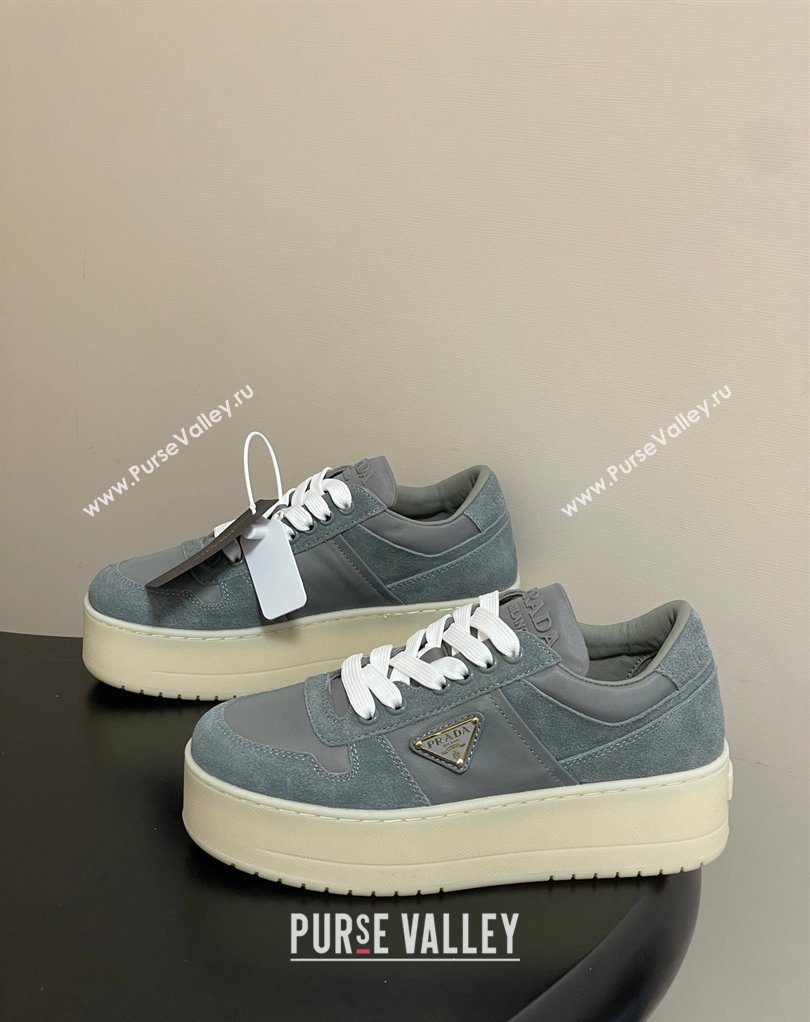 Prada Downtown Bold Nylon and Suede Platform Sneakers 5cm Grey 2026 1E792M (MD-260228055)