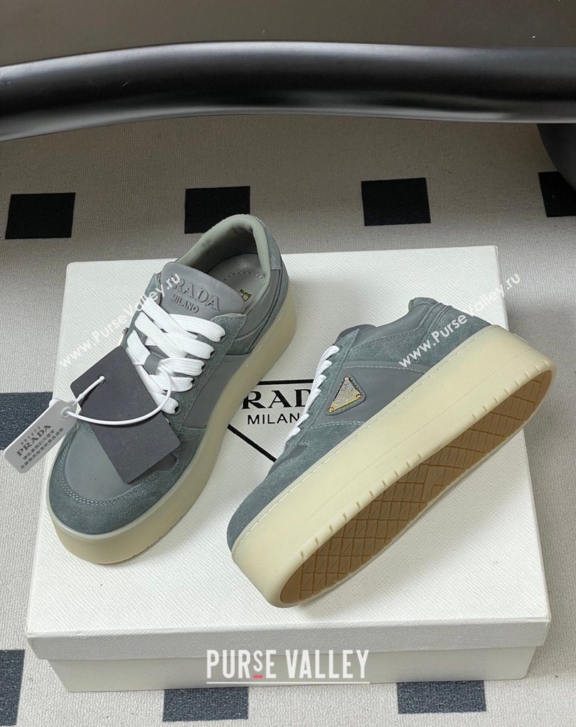 Prada Downtown Bold Nylon and Suede Platform Sneakers 5cm Grey 2026 1E792M (MD-260228055)