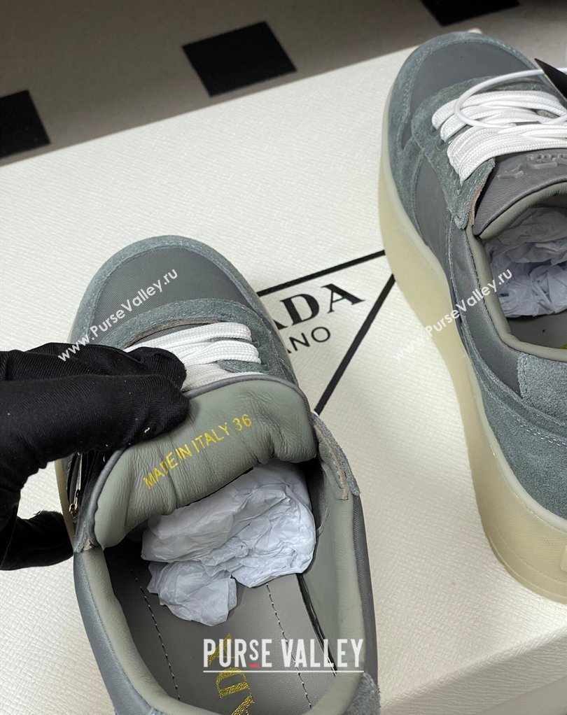 Prada Downtown Bold Nylon and Suede Platform Sneakers 5cm Grey 2026 1E792M (MD-260228055)