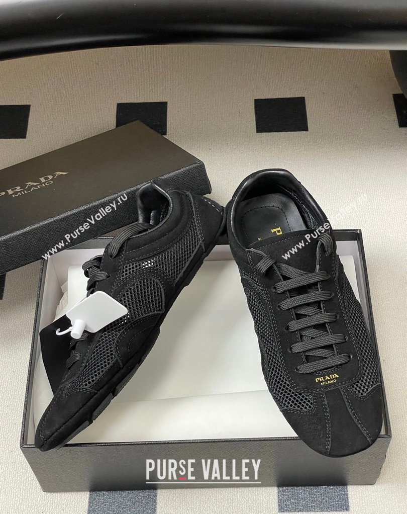 Prada Montecarlo Re-Edition 2005 suede and mesh sneakers Black 2026 1E247O (MD-260228056)