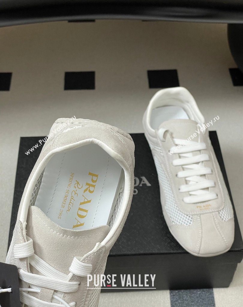 Prada Montecarlo Re-Edition 2005 suede and mesh sneakers Light Grey 2026 1E247O (MD-260228057)