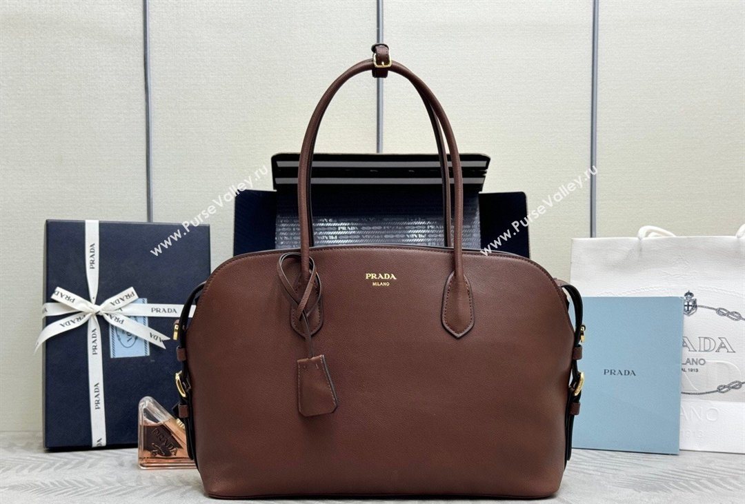 Prada Large leather tote bag Cocoa Brown 2026 1BG600 (YZ-260410104)