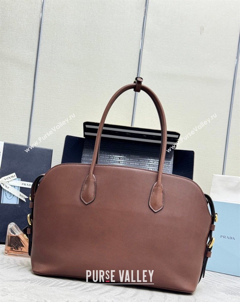 Prada Large leather tote bag Cocoa Brown 2026 1BG600 (YZ-260410104)