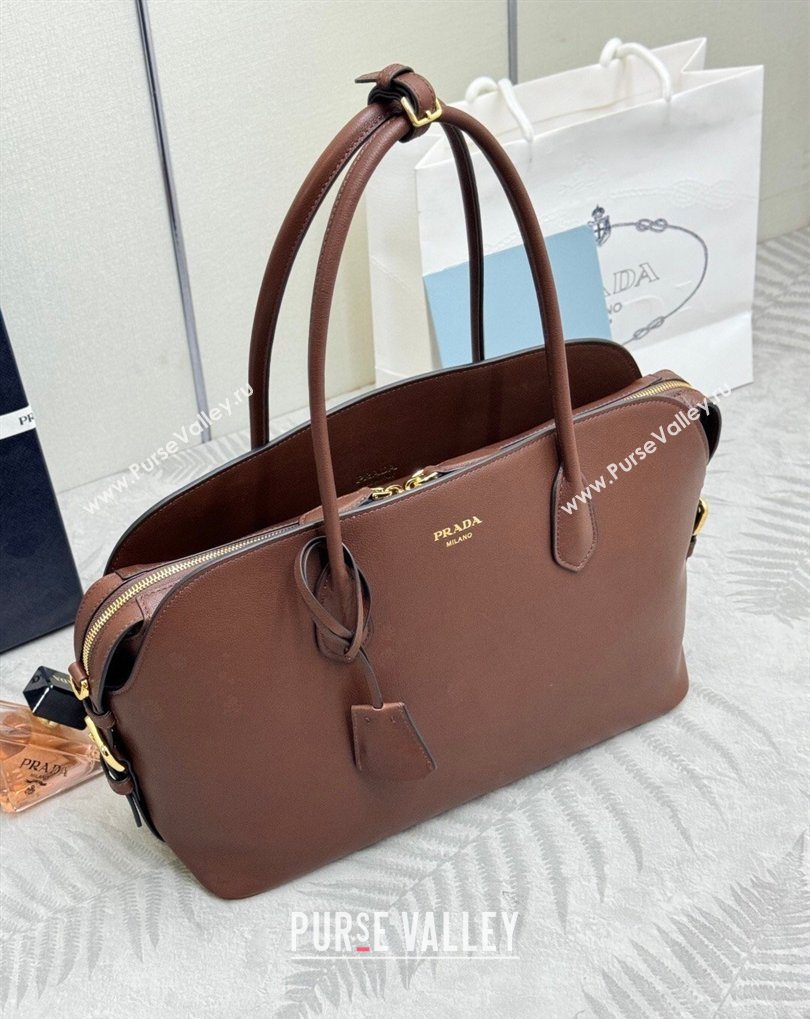 Prada Large leather tote bag Cocoa Brown 2026 1BG600 (YZ-260410104)