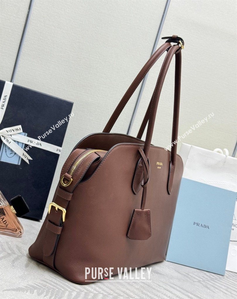 Prada Large leather tote bag Cocoa Brown 2026 1BG600 (YZ-260410104)