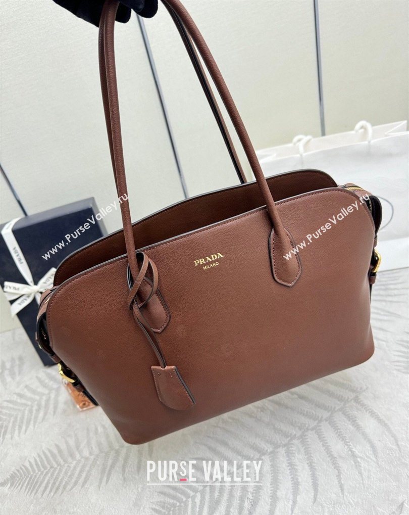 Prada Large leather tote bag Cocoa Brown 2026 1BG600 (YZ-260410104)