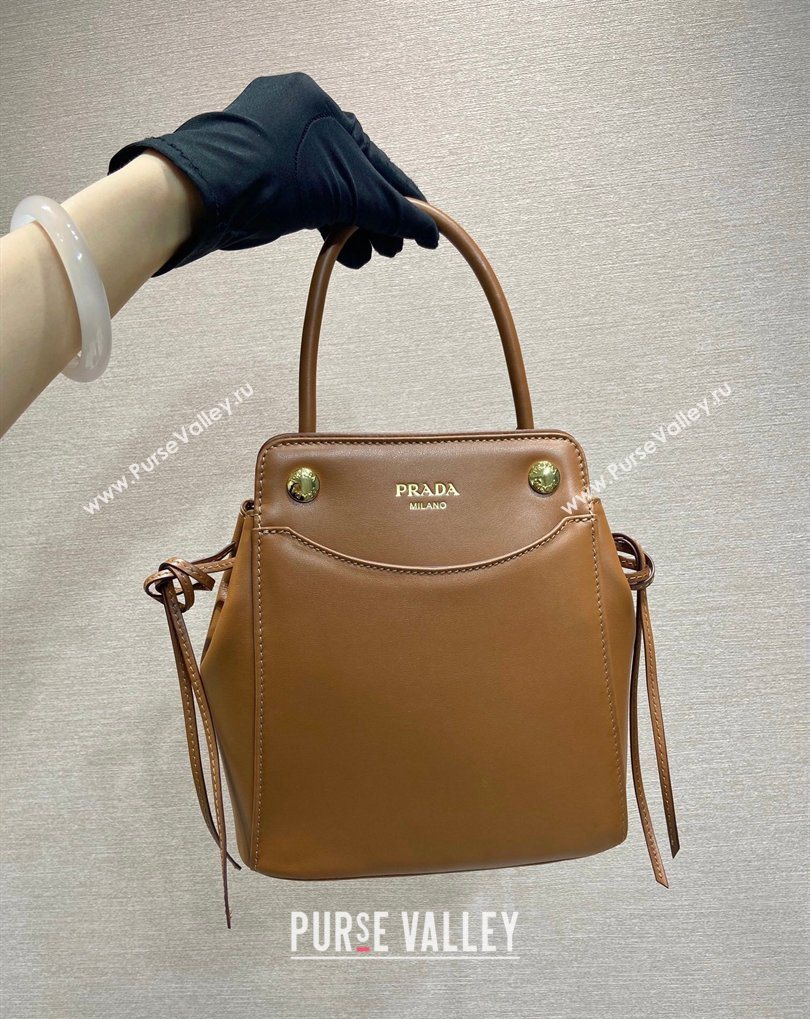 Prada Carry mini leather handbag Cognac Brown 2026 1BA496 (YZ-260410105)