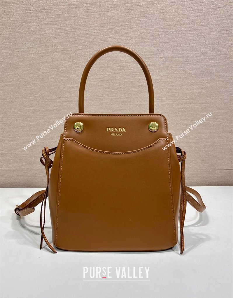 Prada Carry mini leather handbag Cognac Brown 2026 1BA496 (YZ-260410105)